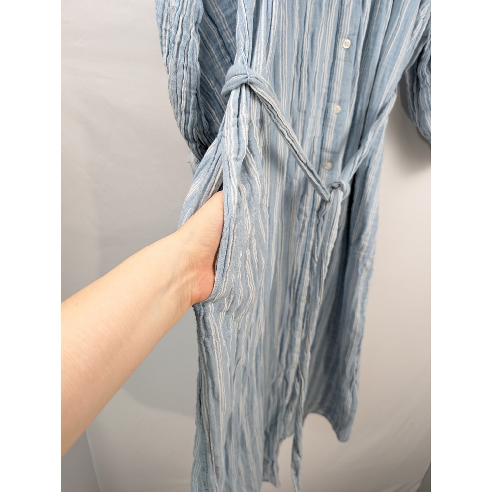 100% Cotton Gauze Striped Maxi Dress Size 2X Blue White Coastal Nautical Pockets - Picture 5 of 10